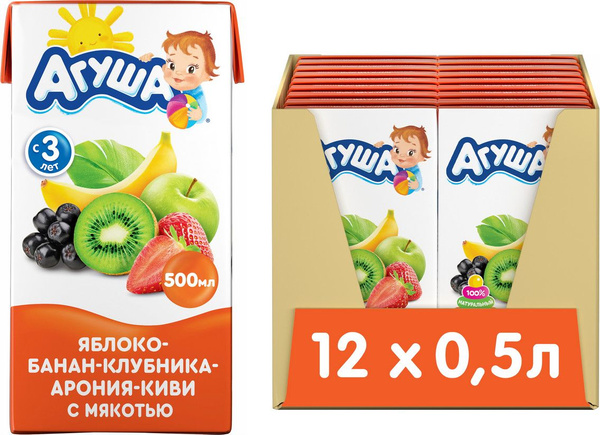 Сок для детского питания Агуша Яблоко-Банан-Клубника-Арония-Киви с ...