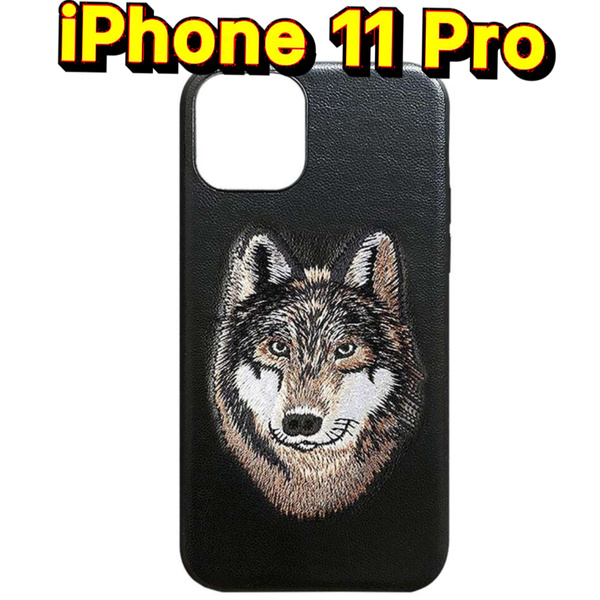 Чехол для iPhone 11 Pro черный кожаный с волком - купить с доставкой по ...