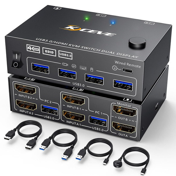 KVM-переключатель KVM Switch 2 Компьютера, 2 монитора, KCEVE Dual ...