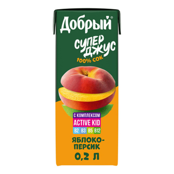 Сок детский Добрый Active kid яблоко персик обогащенный витаминным ...