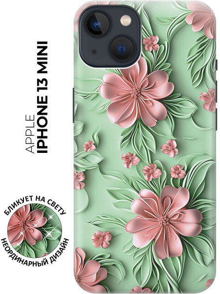 Силиконовый чехол на Apple iPhone 13 Mini с принтом "Розовые цветы на ...