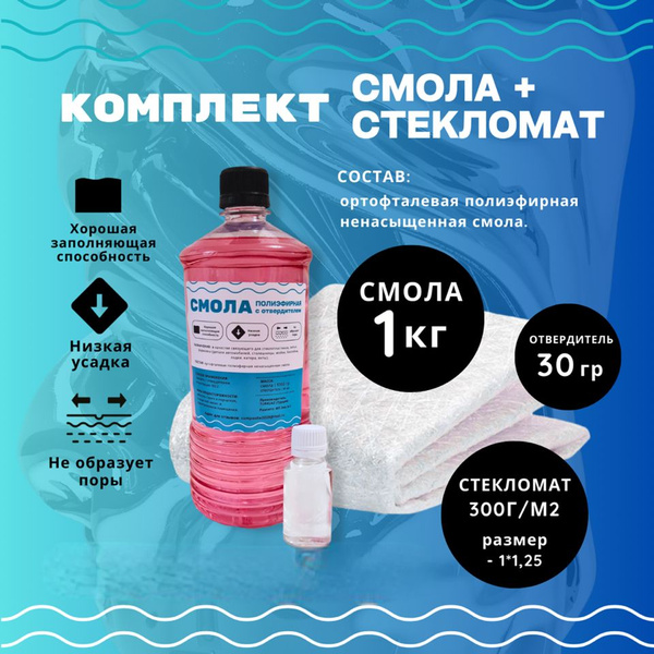 Полиэфирная смола с отвердителем 1кг+стекломат 1,25м2 купить на OZON по ...