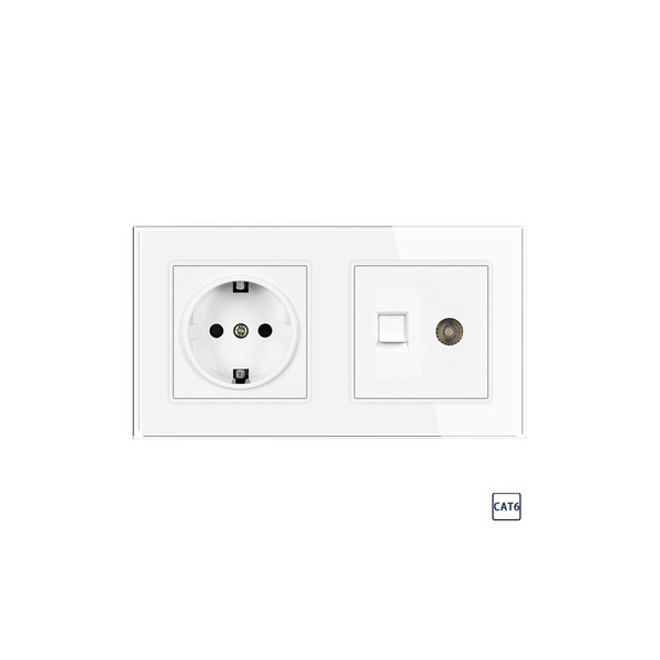 Розетка для ТВ и интернета 2 поста, антенна ТВ/компьютер RJ-45 CAT6 ...