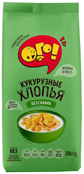 Готовый завтрак Ого Хлопья кукурузные без сахара 200г - купить с ...