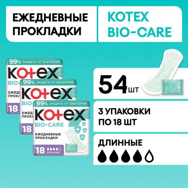 Прокладки ежедневные удлиненные Kotex Bio-Care, 54 шт - купить с ...