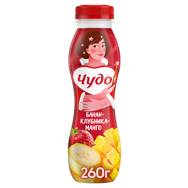 Йогурт питьевой Чудо банана - клубника - манго, 1,9%, 260 г - купить с ...
