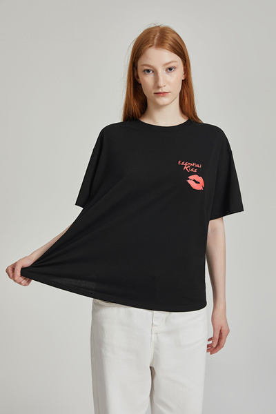 Футболка KISS ESSENTIAL, размер 44, цвет черный, Хлопок 95%, спандекс 5 ...