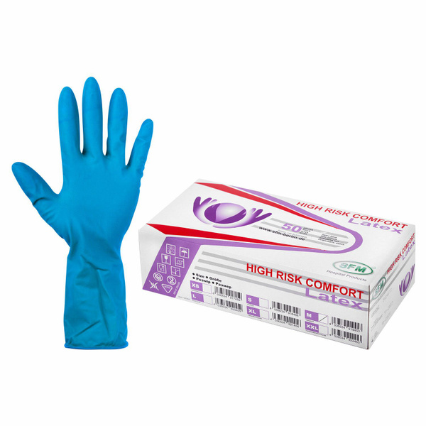 Перчатки латексные смотровые, особо прочные, Sfm High Risk Comfort, 25 ...