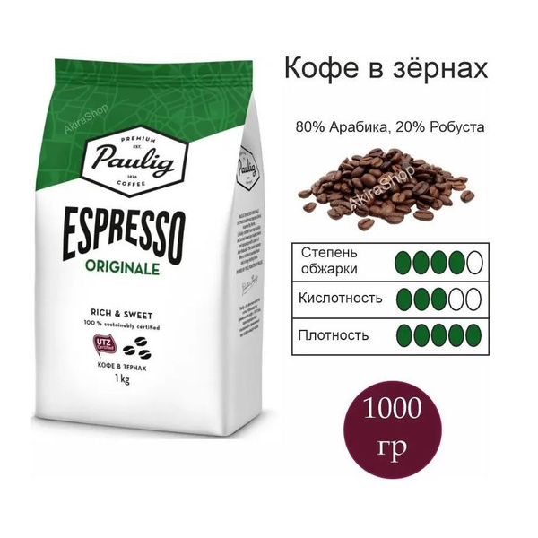 Кофе в зернах 1 кг. Coffee Paulig Espresso Originale (Паулиг Эспрессо ...