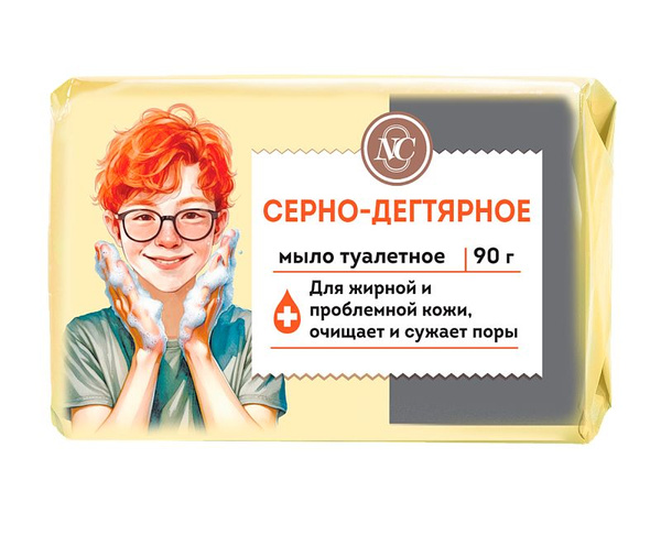Твердое мыло НЕВСКАЯ КОСМЕТИКА Серно-Дегтярное для лица от прыщей, акне ...
