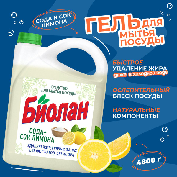 Средство для мытья посуды для посуды Биолан Актив Био Сода+сок лимона 4 ...