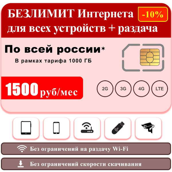 SIM-карта Симкарта с интернетом 3G 4G LTE 1000 ГБ почти безлимит хватит ...
