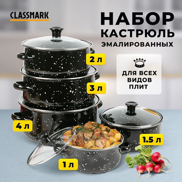 Набор эмалированных кастрюль с крышками , 5 штук - купить с доставкой ...