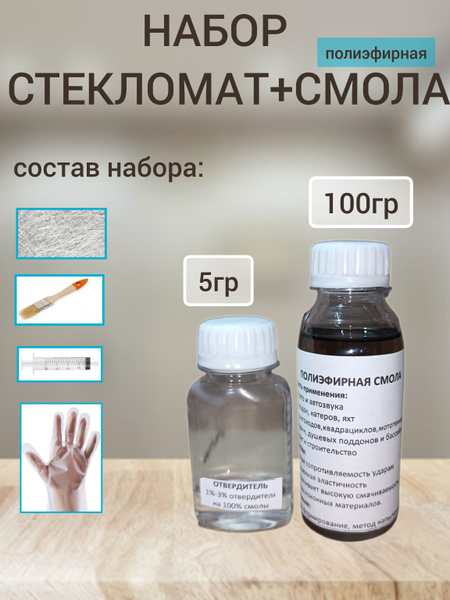 Смола полиэфирная 100гр + стекломат 0,01м2, набор для ремонта купить на ...