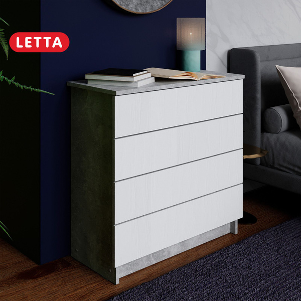 Комод LETTA City Plus_Белое тиснение, 75x33x73 см, 4 ящ. купить c ...