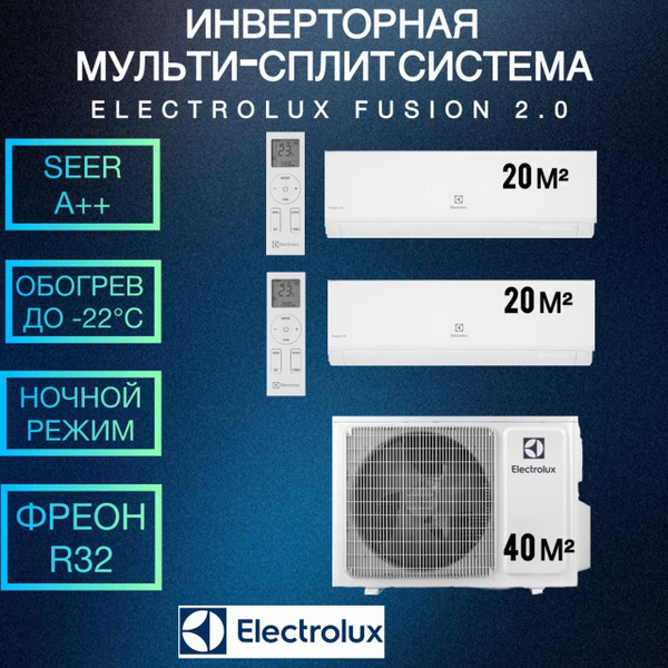Инверторная мульти сплит-система Electrolux Fusion 2.0 на 2 комнаты ...