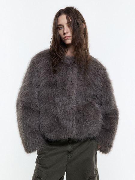 Шуба искусственная Befree, Зима, размер 42, цвет темно-серый, Текстиль ...