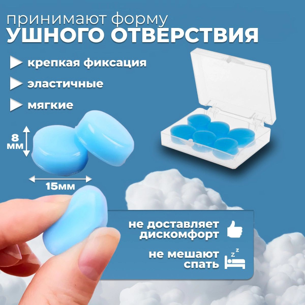 Беруши для сна многоразовые , силиконовые , противошумные. 3 пары в ...