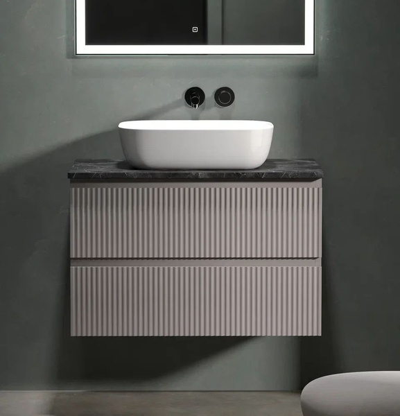 Тумба под раковину Sancos Snob R 80 со столешницей, doha soft, черный ...