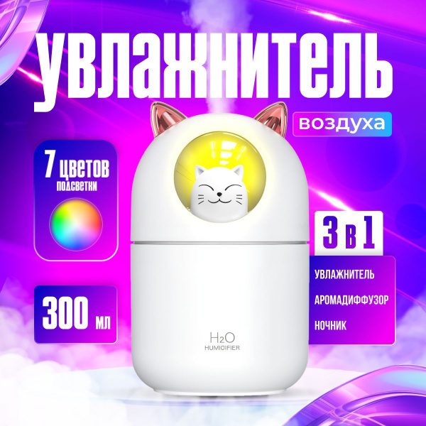 Увлажнитель воздуха котик, белый купить на OZON по низкой цене (1707611800)