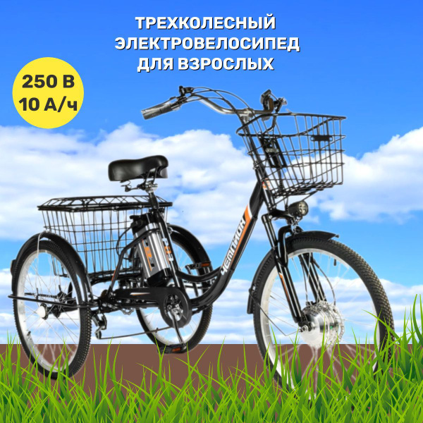 Электровелосипед взрослый трехколесный РВЗ Чемпион 24, черный 250,10 ...
