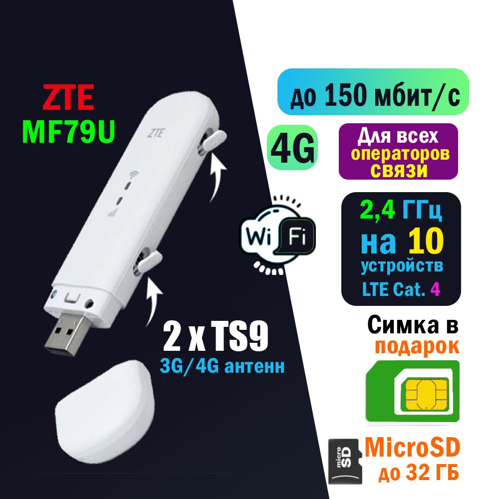 Беспроводной модем ZTE Модем 3G/4G MF79U с WiFi - купить по низкой цене в  интернет-магазине OZON (568680850)