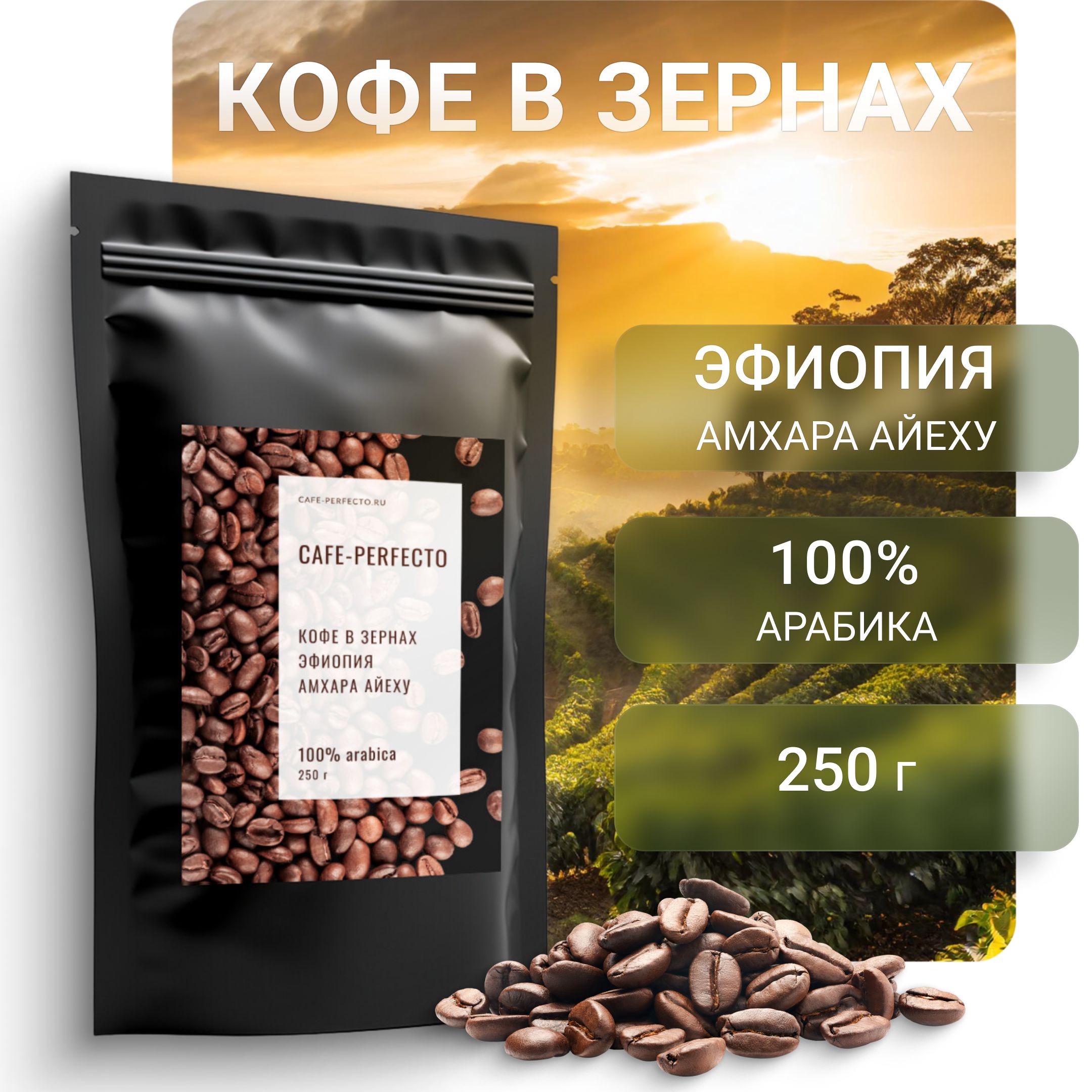 Кофе в зернах Эфиопия Амхара Айеху Cafe perfecto 250 гр - купить с  доставкой по выгодным ценам в интернет-магазине OZON (755710587)