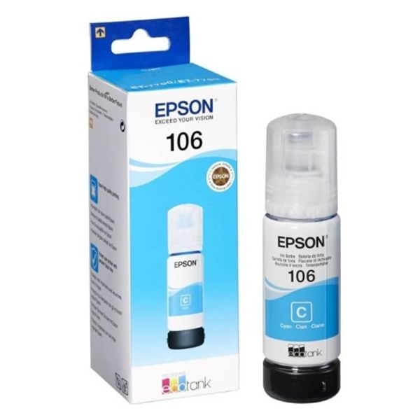 Epson Чернила 106 (C13T00R240), голубой (Cyan), Оригинал + Большой срок годности, оригинал, Голубой (cyan), 1 шт