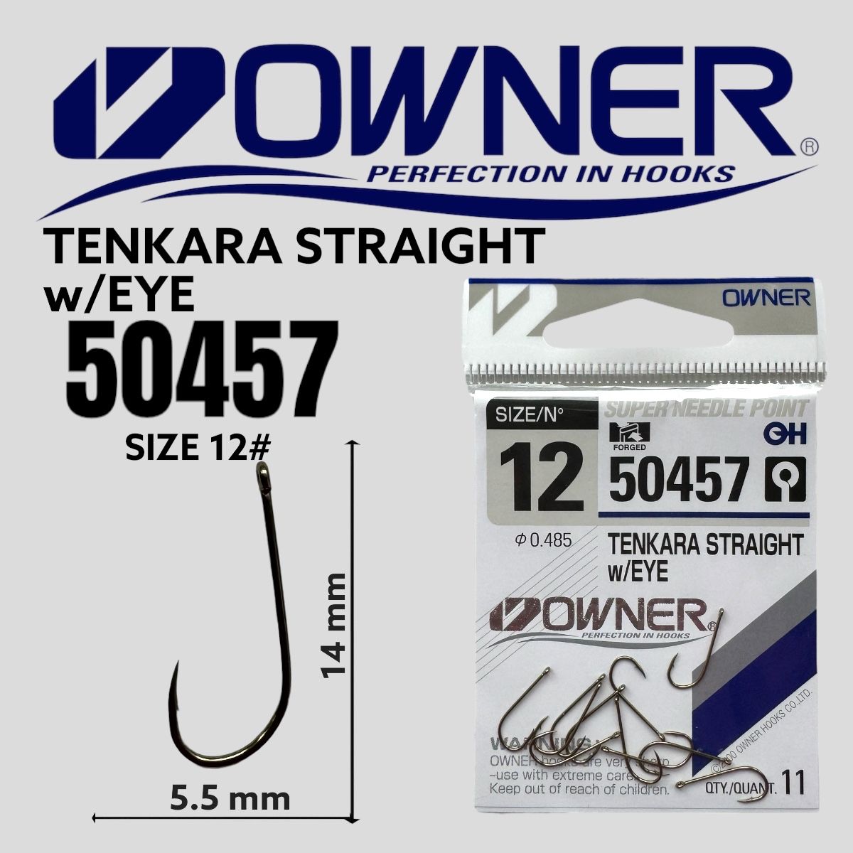 Крючки OWNER TENKARA STRAIGHT w/EYE 50457 №12 11 шт. Овнер Крючок. Одинарные для рыбалки