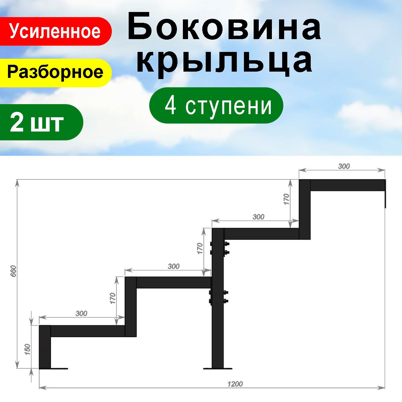 Крыльцо к дому 4 ступени - Боковина 2 шт.