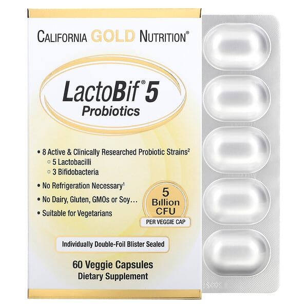 CaliforniaGoldNutritionLactoBif5пробиотики5млрдКОЕ10вегетарианскихкапсул