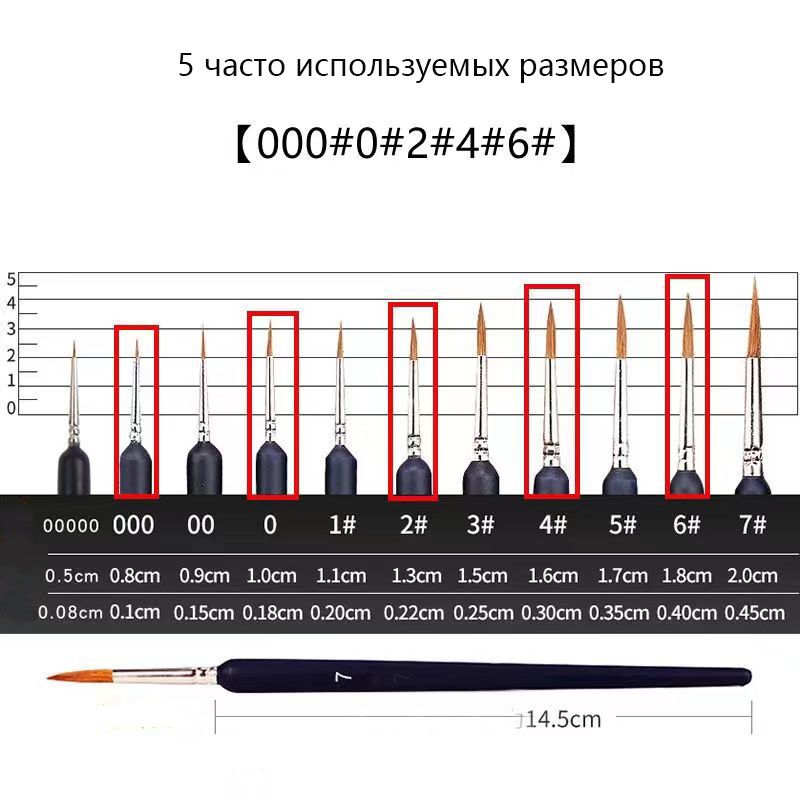 Набор кистей для моделирования 5 часто используемых размеров (000, 0, 2,4,6)