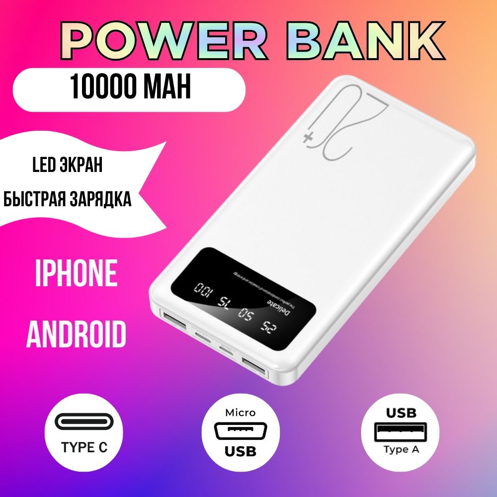 Повербанк 10000mah с быстрой зарядкой Power Bank