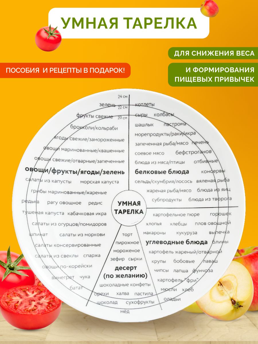 Тарелка Умная тарелка, Фарфор, диаметр 24 см - купить по низким цене в  интернет-магазине OZON (933767825)