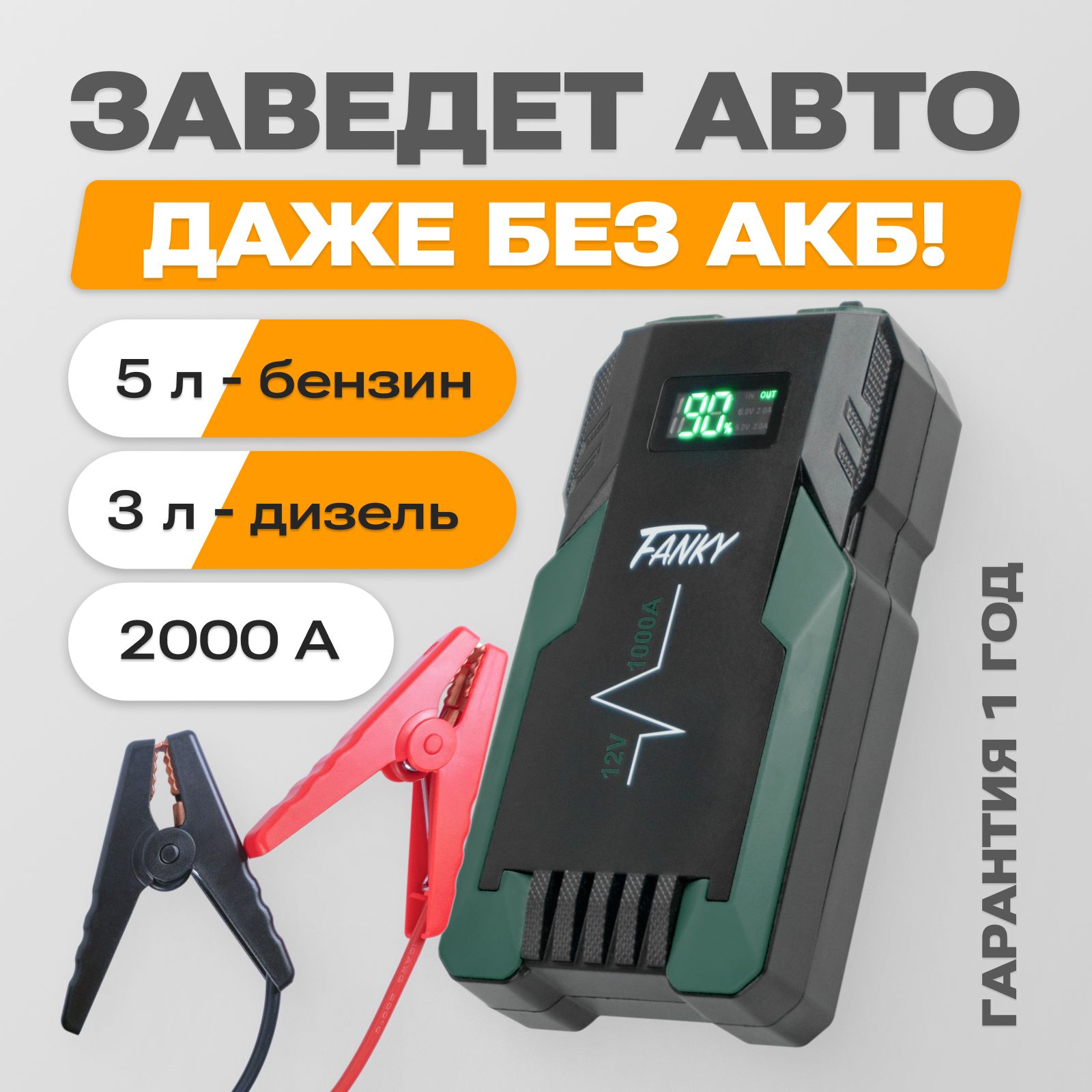 Пусковое зарядное устройство для аккумуляторов автомобиля Fanky Автостарт  1200 Ампер 16800 mAh - купить с доставкой по выгодным ценам в  интернет-магазине OZON (202648908)