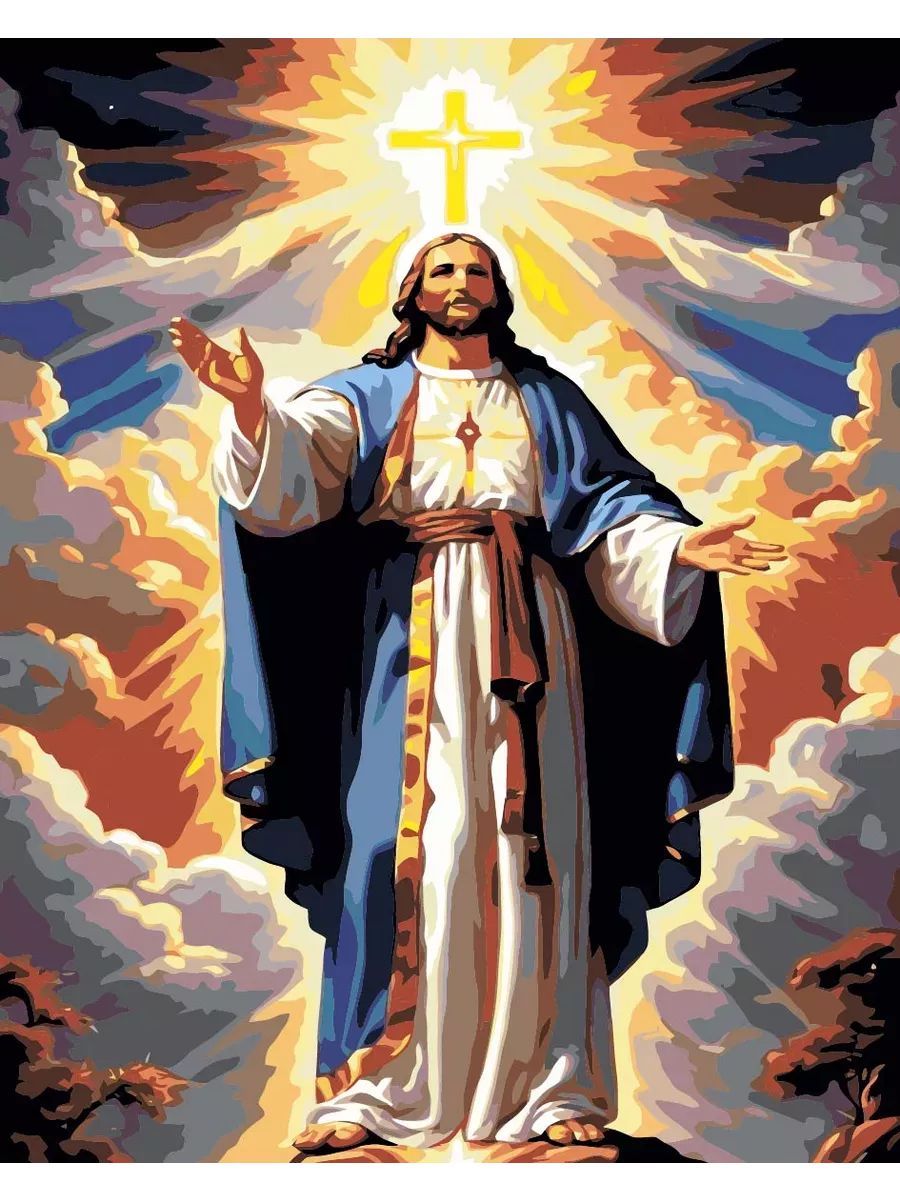 Картина по номерам Иисус Христос Размер 40х50, на холсте на деревянном подрамнике, Акриловые краски