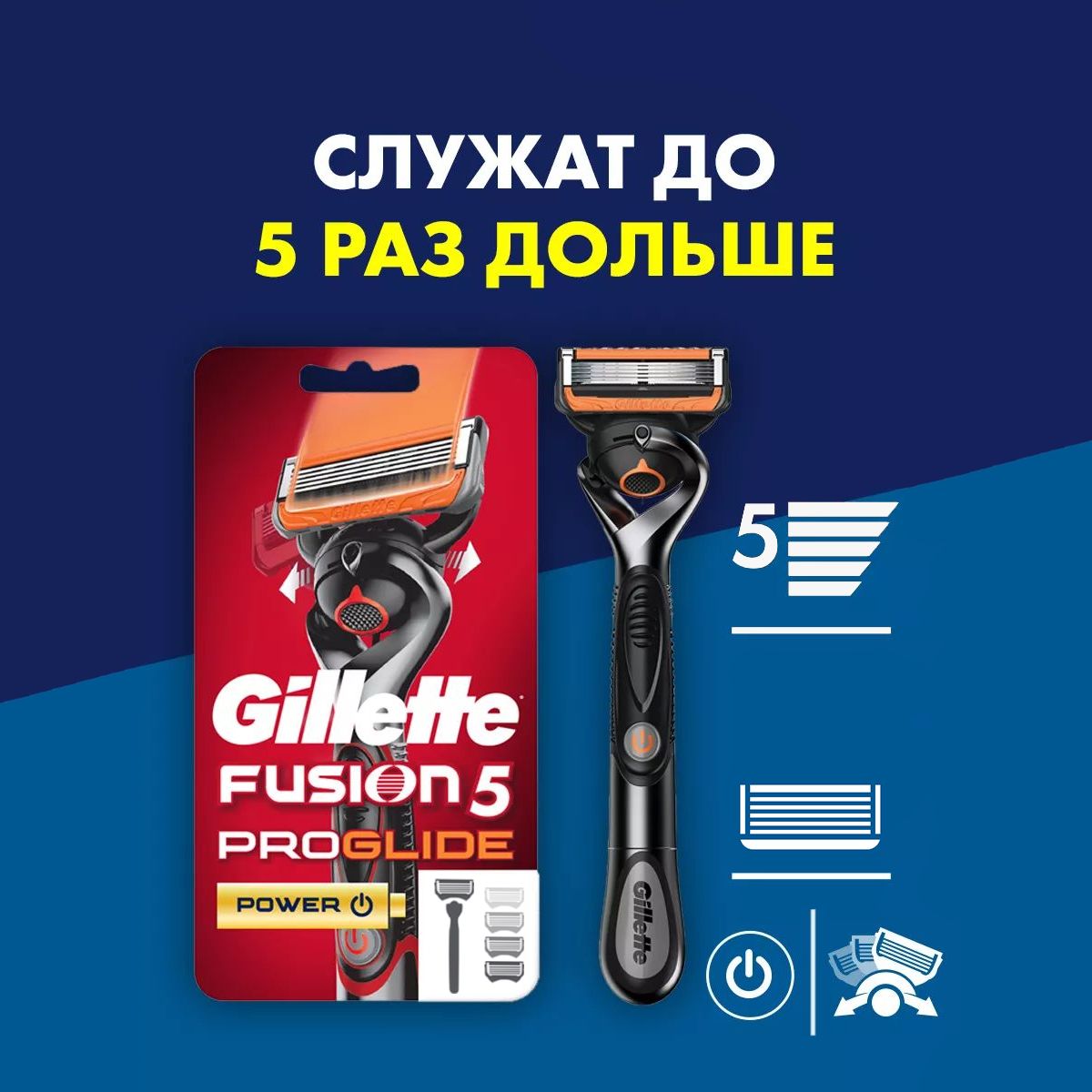 Бритва GIllette Fusion5 Proglide Power + 1 сменная кассета с технологией FlexBall