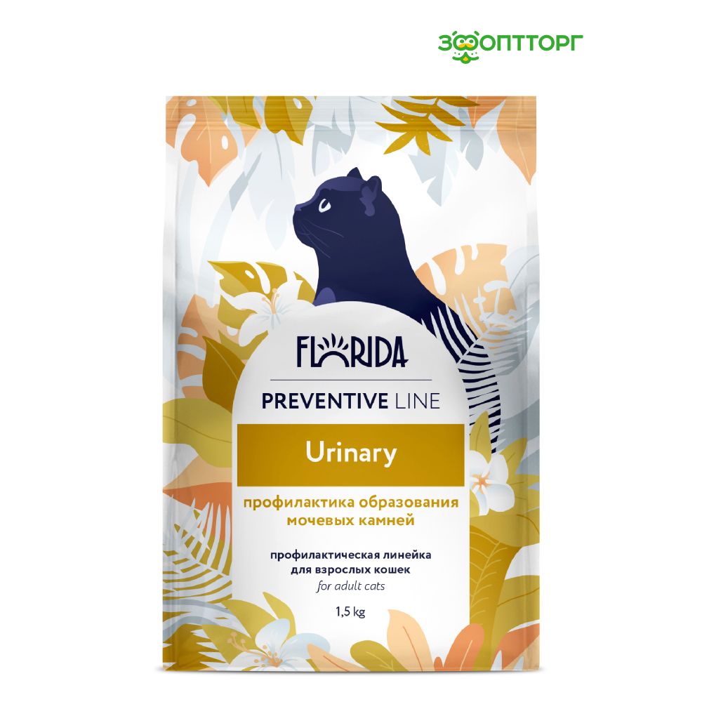 Сухой корм Florida Preventive Line Urinary для кошек для профилактики образования мочевых камней с курицей, 1,5 кг