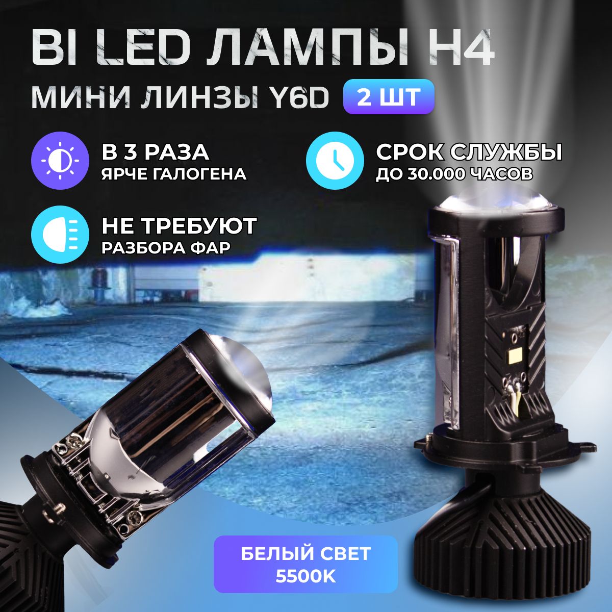 Лед лампы H4 bi led мини линзы автомобильные Y6D