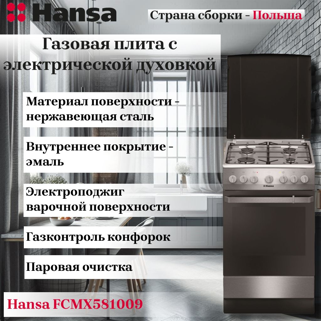 Газовая плита с электрической духовкой HANSA FCMX581009 - купить по  выгодной цене в интернет-магазине OZON (1593403918)