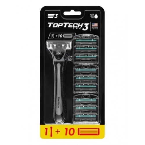 Мужская бритва TopTech PRO 3 1 станок + 10 сменных кассет (Совместимы с Gillette Blue 3*)