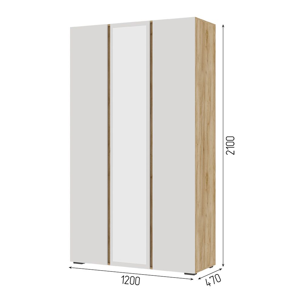 Шкаф распашной Шкаф 3-х створчатый "Хелен" ШК 06 - Дуб крафт золото / Белый, 120