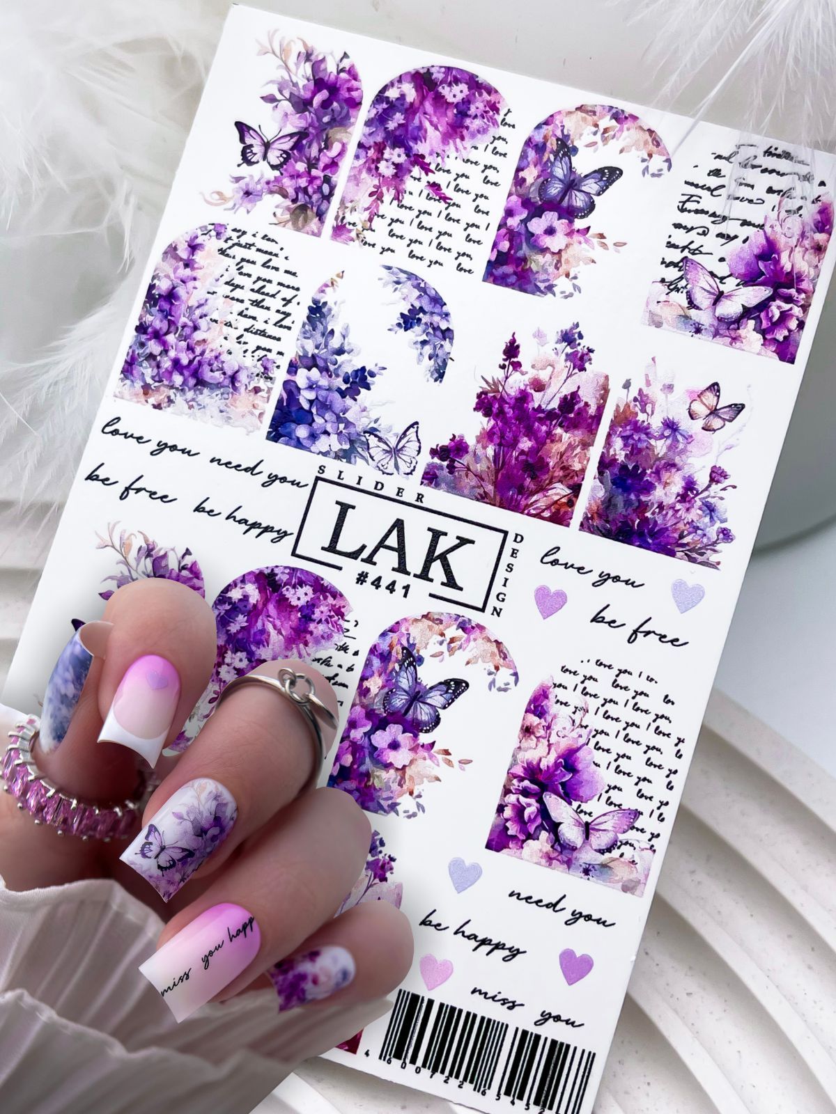 Слайдеры для маникюра LAK_NAILS, водные наклейки для ногтей цветы и бабочки