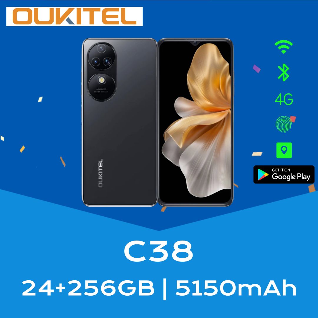 OukitelСмартфонC38МироваяверсияподдерживаетрусскоязычныесистемыGlobal,ПоддержкаGooglePlayEU24/256ГБ,черный