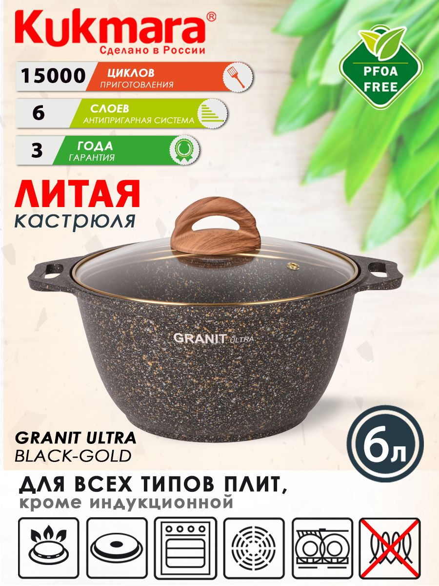 Kukmara Кастрюля Granit ultra black-gold, Алюминий