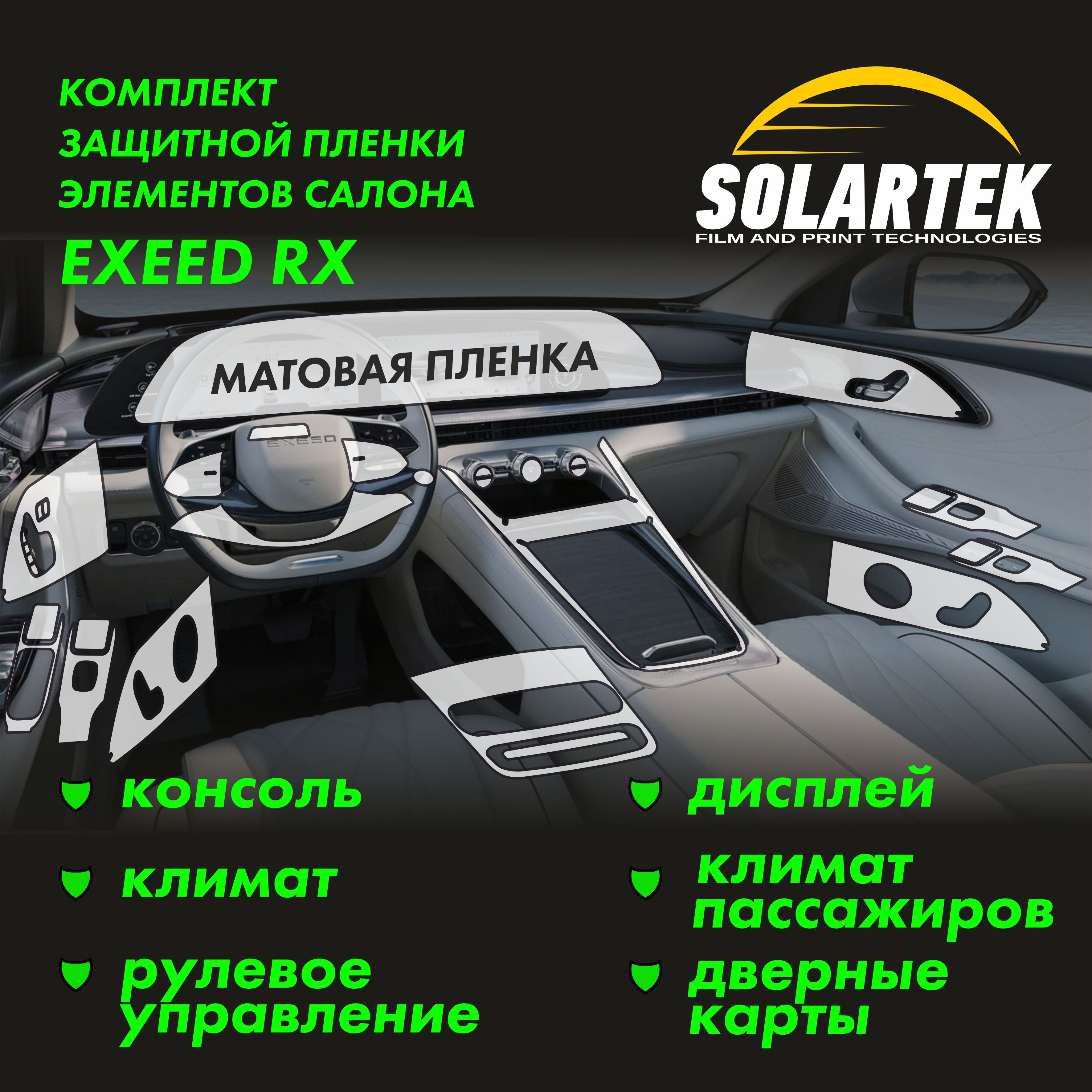 EXEED RX 2024 Комплект защитных матовых пленок на консоль / климат / дисплей ГУ / рулевое управление / дверные карты / климат заднего ряда