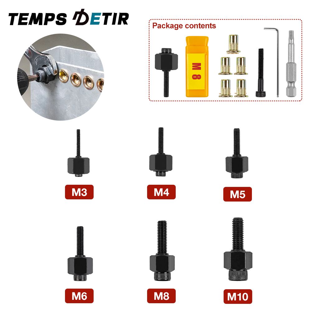 Заклепочнаягайка,адаптердлядрели,инструмент,клепка,ручныерезьбовыевставкидлязаклепочников,M8