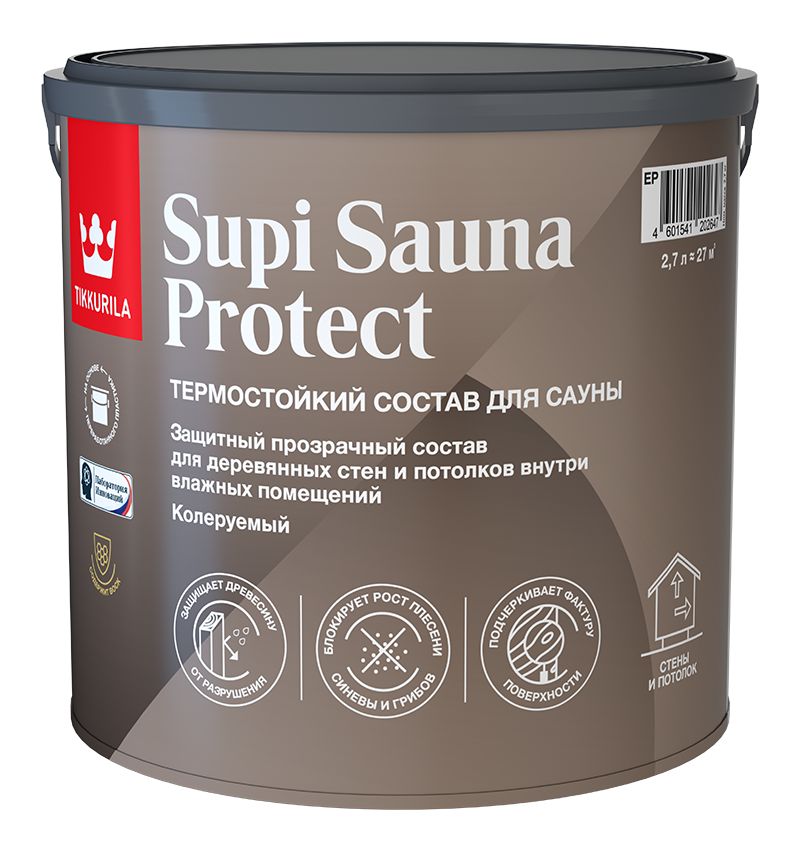 Состав защитный для стен и потолков TIKKURILA SUPI SAUNA PROTECT EP в бане и сауне п/мат (2,7л)