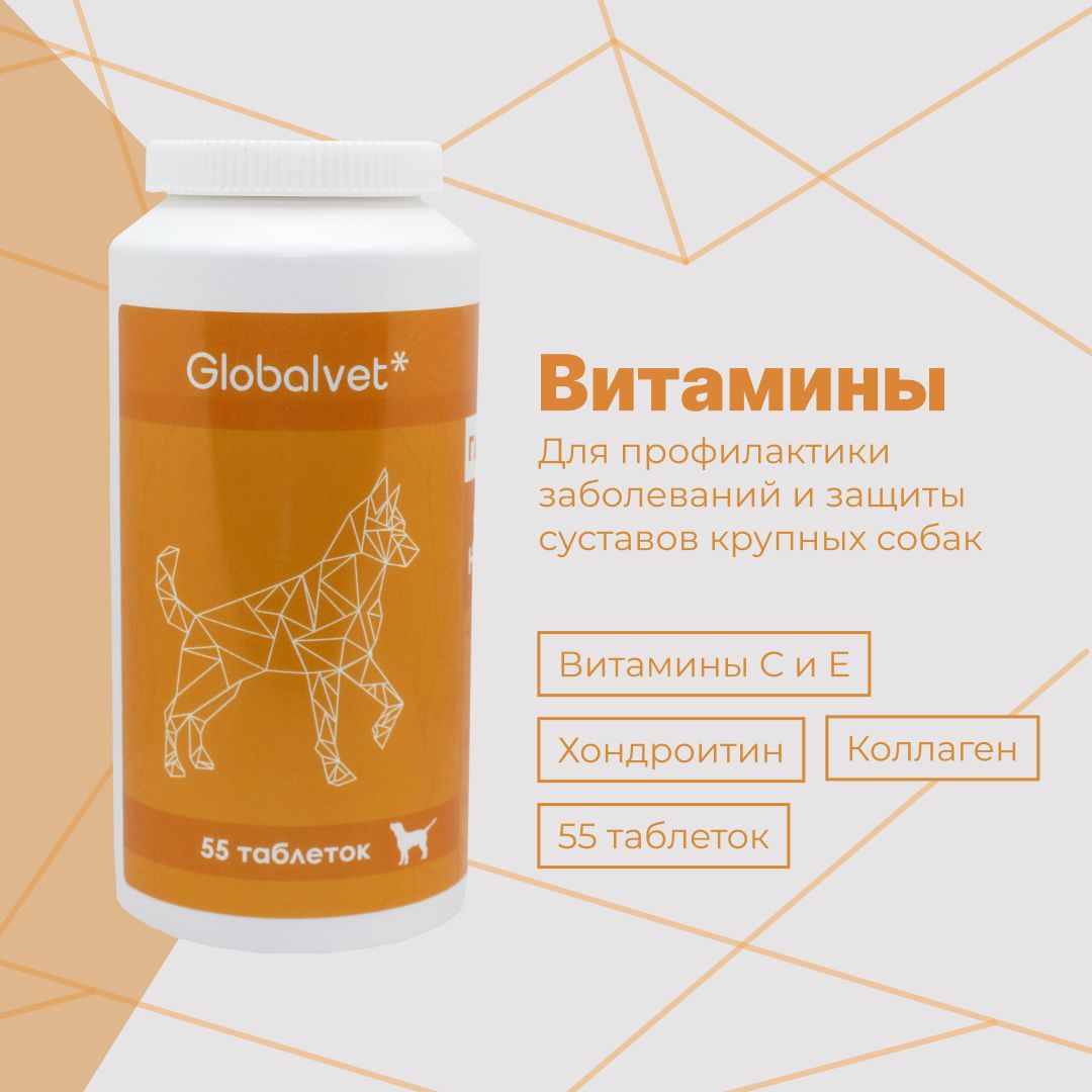 Витамины Глобалвит Hondro plus Globalvet для крупных взрослых и пожилых собак для защиты суставов 55 таб.