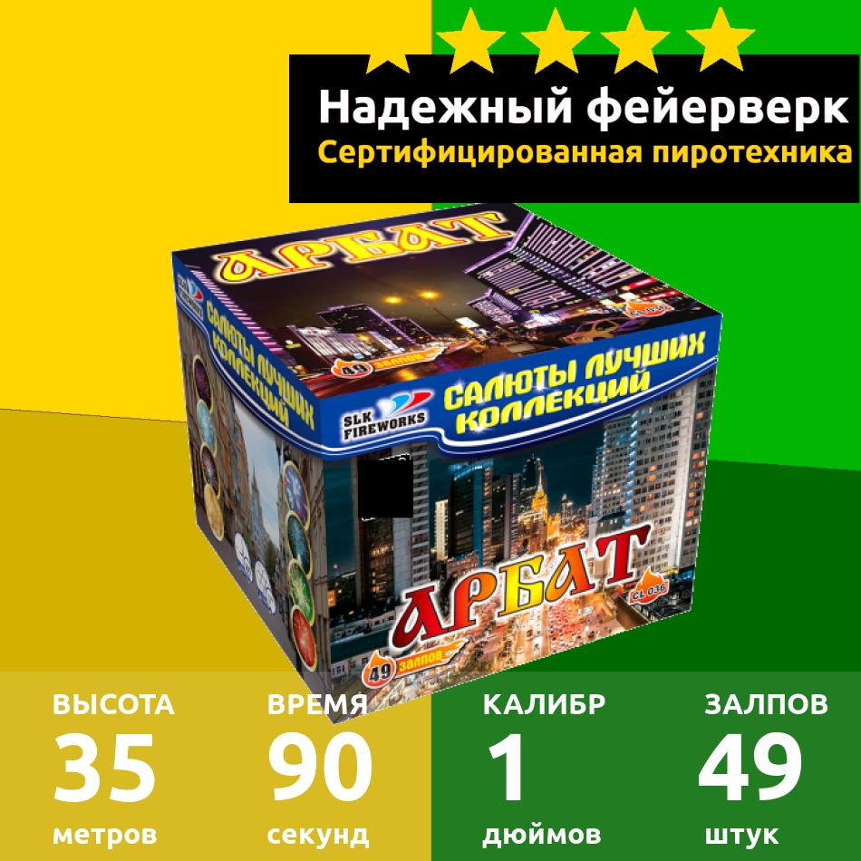 SLK Fireworks Салют 1"", число зарядов49 , высота подъема35 м.